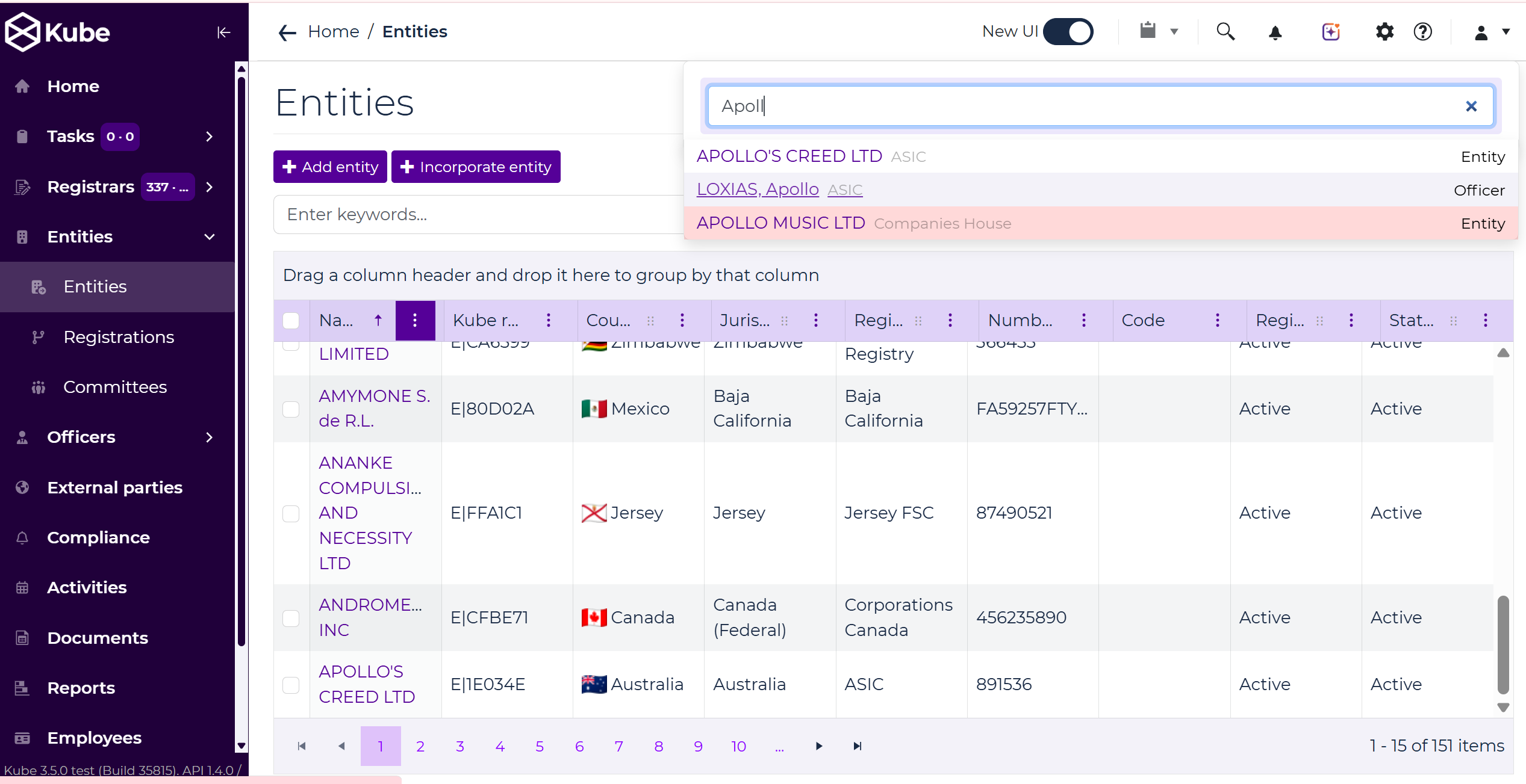 A screenshot from the Kube interface showing the search bar appearing in tabs other than the home tab